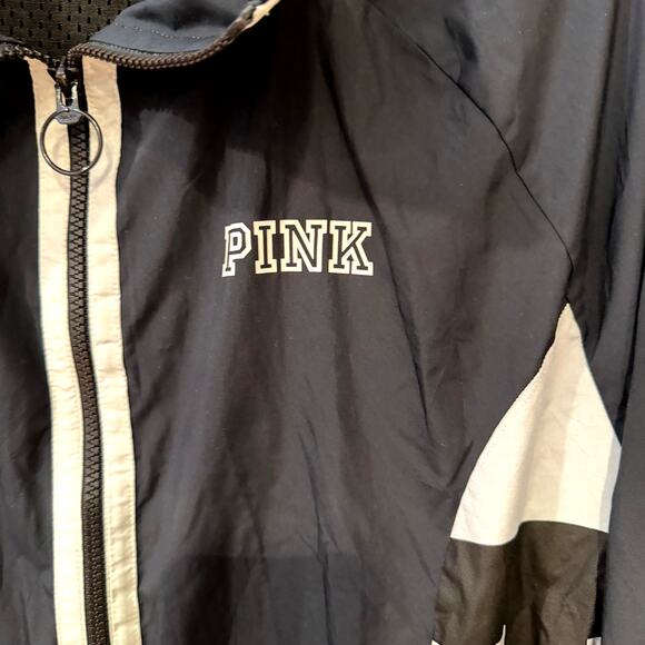 Victoria’s Secret PINK Blue White Colorblock Logo Sleeve Run Windbreaker Jacket - Picture 4 of 8